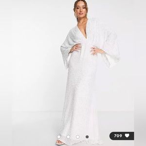 Ciara sequin kimono sleeves Kimono dress in Ivory .